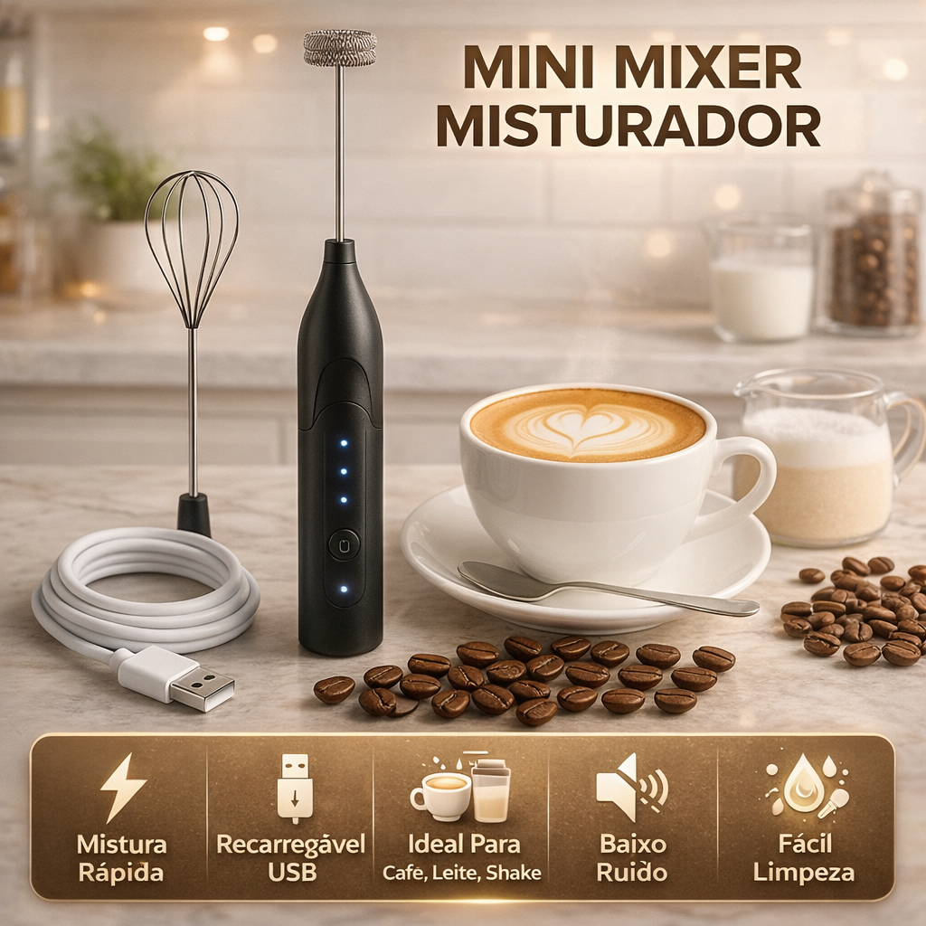 Mini Mixer Portatil Misturador Bebidas Espumador Leite Bated