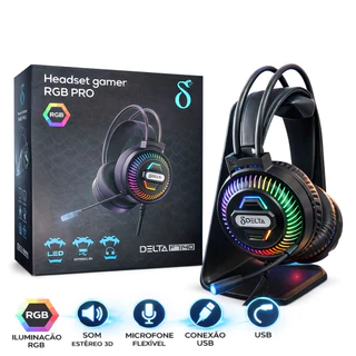 Fone Gamer Delta F7140 Aitek Som Imersivo Pro Preto com Microfone Flexível | Headset LED para PC
