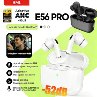 Fone de Ouvido E56 Pro ANC Sem Fio Bluetooth 5.3, IPX5. Som 360º, Hi-Fi, Modo Transparência-Bateria de 7h