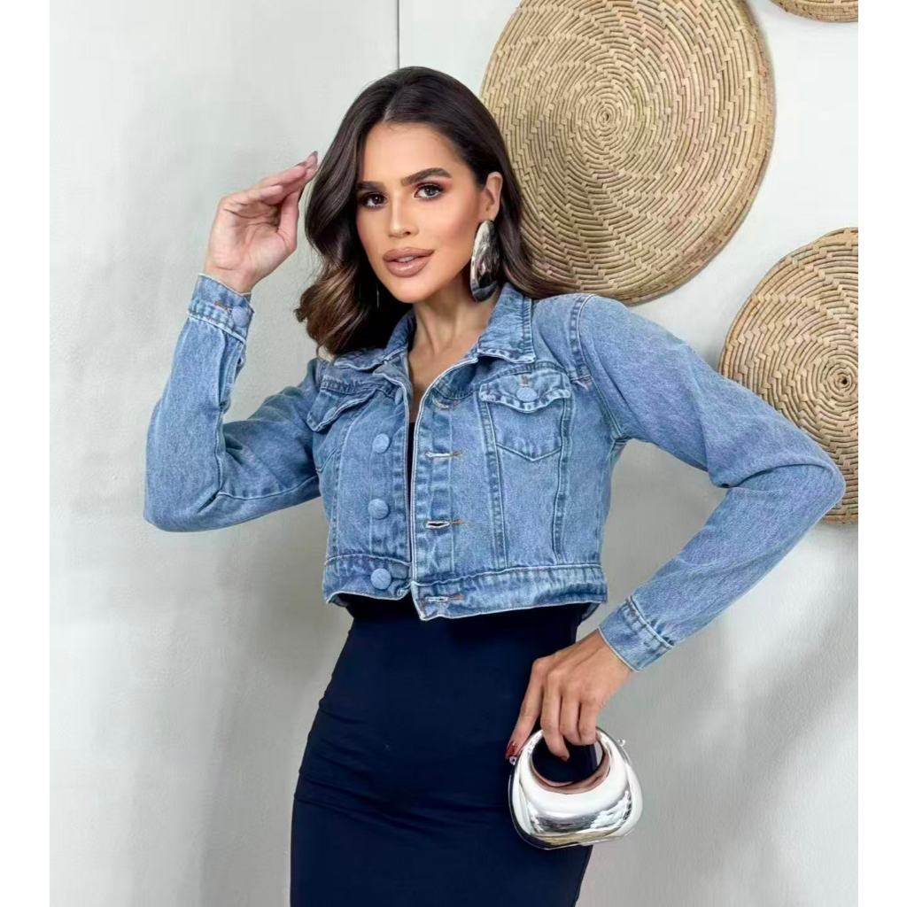 トップス   Jeans / CKJ LOGO PRINT Jaqueta Cropped Jeans Feminina lavagem escura | Shopee Brasil