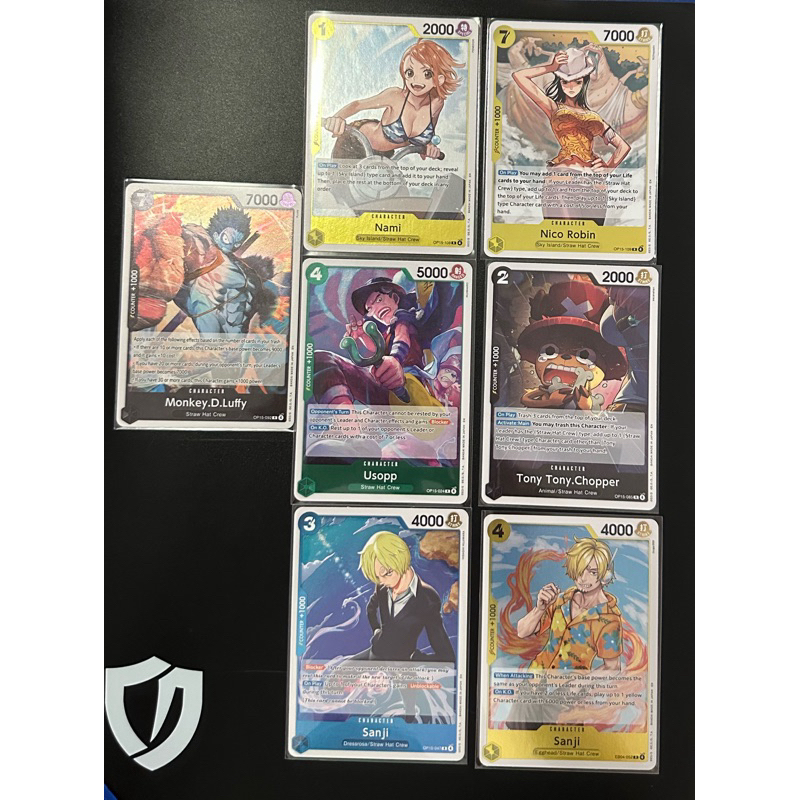 Lote 7 cartas brilhantes One Piece foil OP15 Sanji (2), Nami, Nico ...