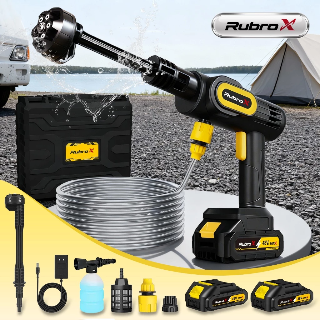 RubroX 200W/300W Lavadora de Alta Pressão Portátil Sem Fio Bivolt Kit Completo Carros e Jardins