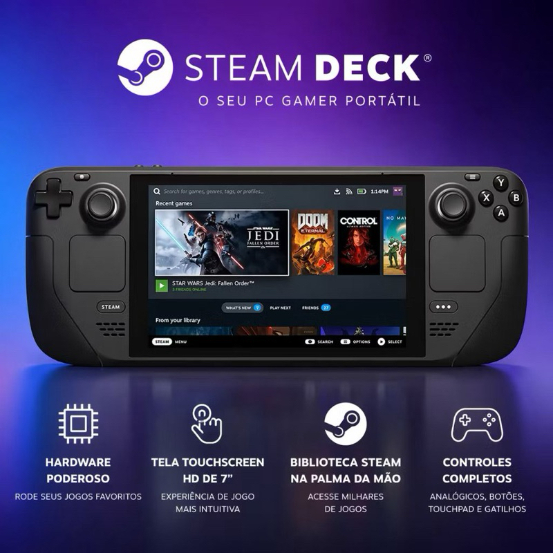 Console Steam Deck Valve 1TB/512GB- 1 Ano de Garantia (LER BIO