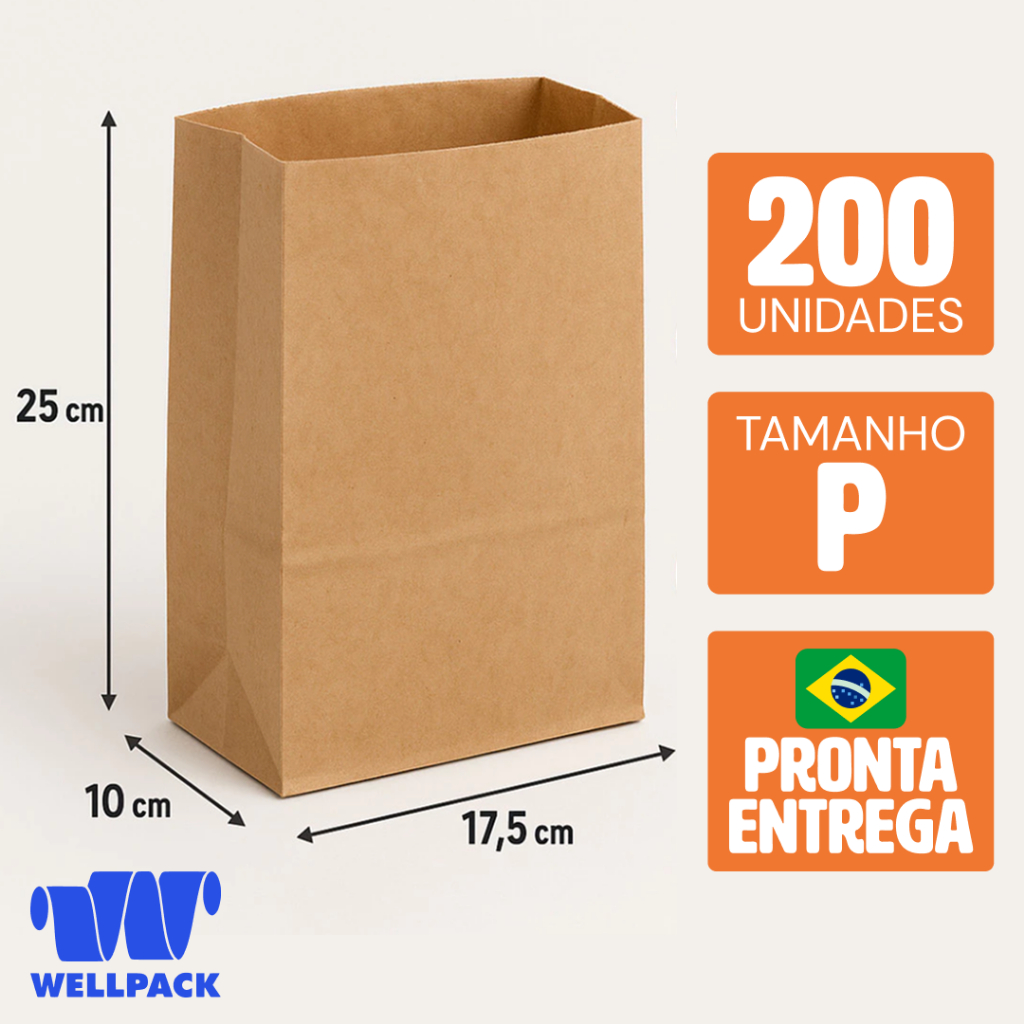 Saco de papel kraft medida P 200 unidades embalagem comida d