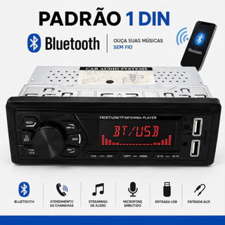 P302 - Aparelho De Som Automotivo Rádio De Carro Bluetooth Dupla USB Pendrive SD Rádio Aux In Mp3 Player Visor Led 9W