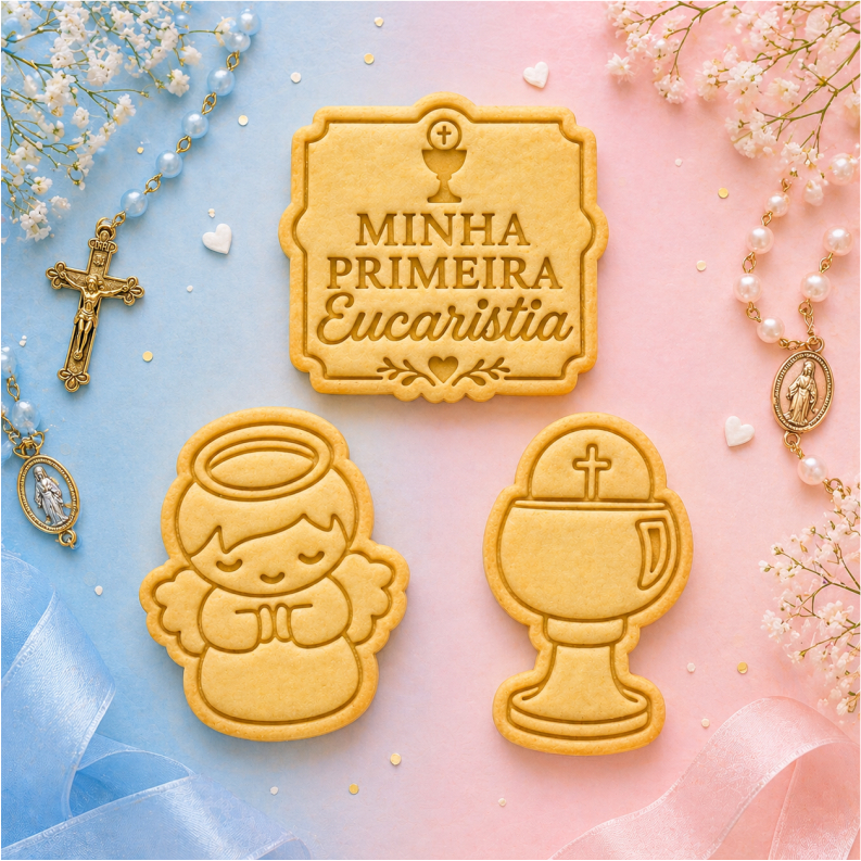 Kit Carimbo + Cortador Biscoito Minha Primeira Eucaristia, C