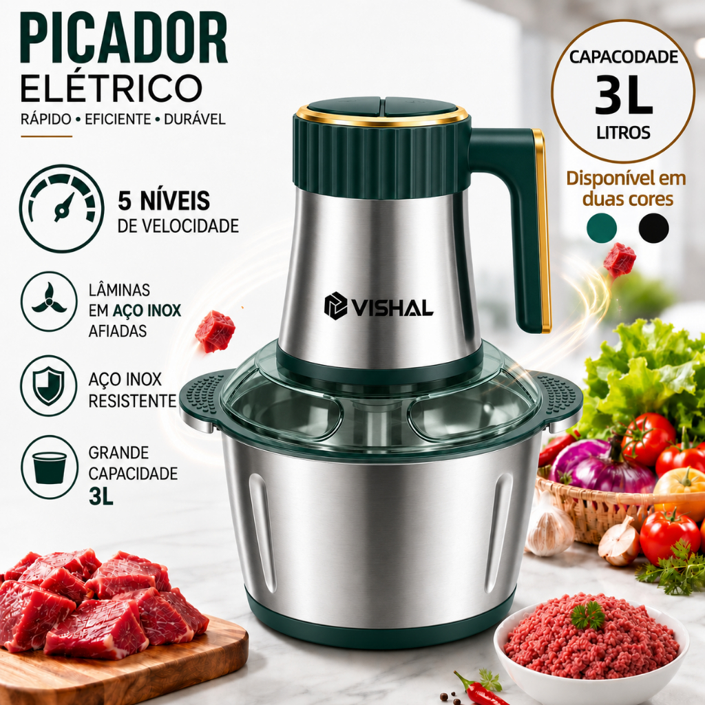 3 Litros Picador Triturador 110V e 220V De Alimentos Carne M
