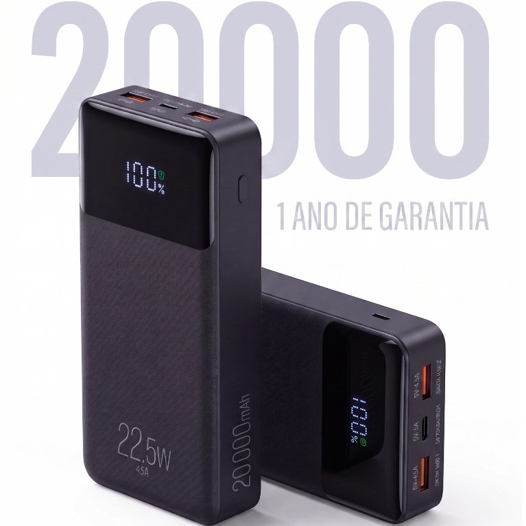 Power Bank Carregador Portátil Pro 20000mAH ELG PB200BK, Bateria Portátil...