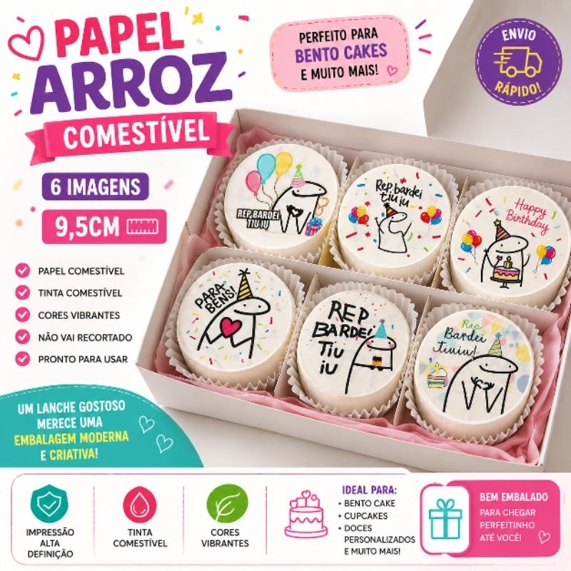 12 Papel de arroz aniversário flork bento cake bolo festa co