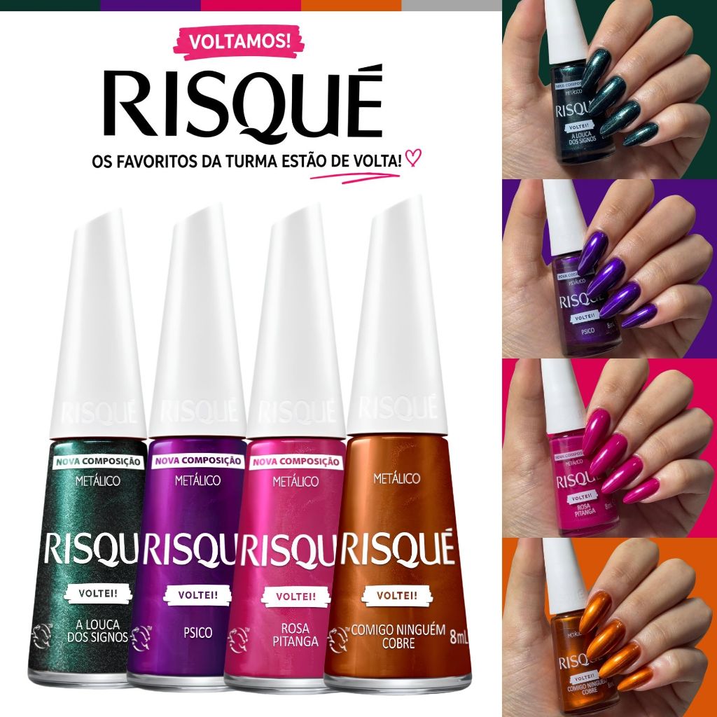 Kit Esmaltes Risqué Voltei Novas Cores Tons Metálicos Esmalte Atacado ...
