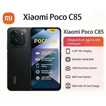 Smartphone Xiaomi POCO C85 com Android 15 256GB 128GB Versão Global Envio Imediato