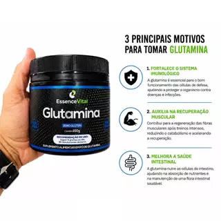 Glutamina L-Glutamina Pura em Pó 150g Essence Vital Sem Glúten Imunidade Recuperação Muscular