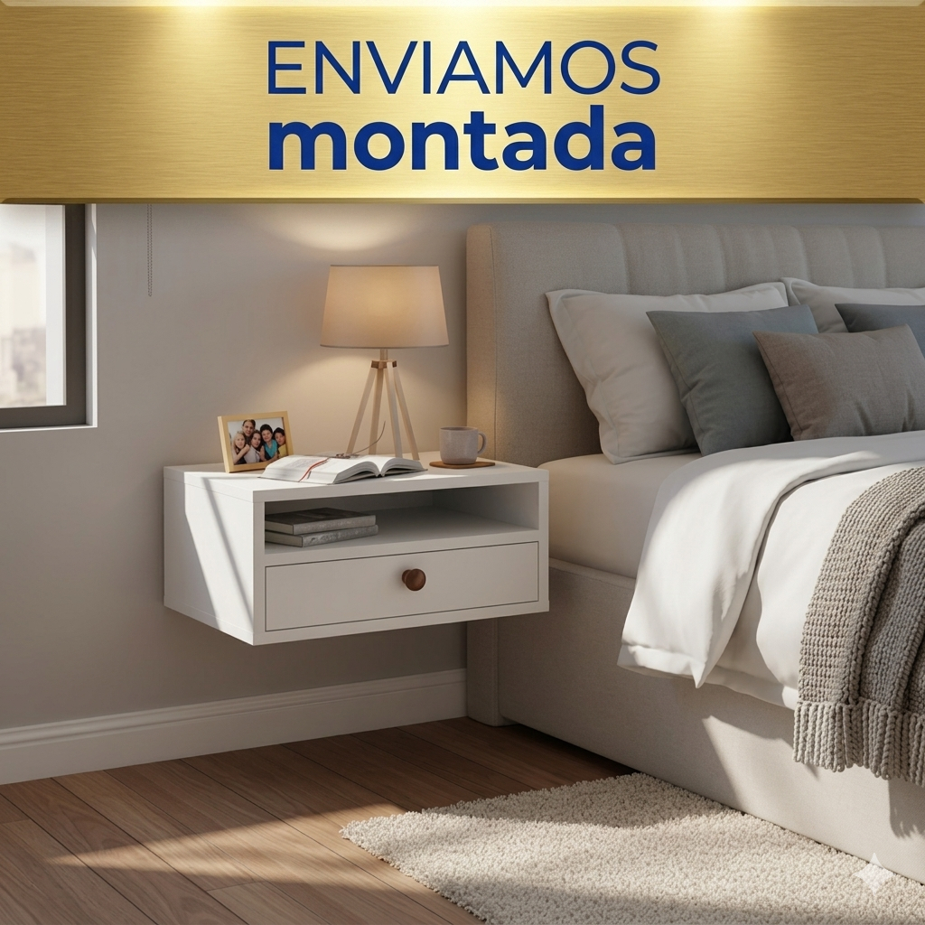 Mesa de Cabeceira Suspensa 30cm MDF 15mm com Gaveta e Nicho
