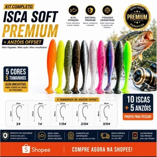 Isca Artificial Soft 9 cm 10 unidades mais 5 Anzol offset