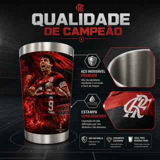 Copo Inox Térmico Flamengo Estampa Gabi 9 Edição Campeão 1981 Para Fã Rubro-Negra
