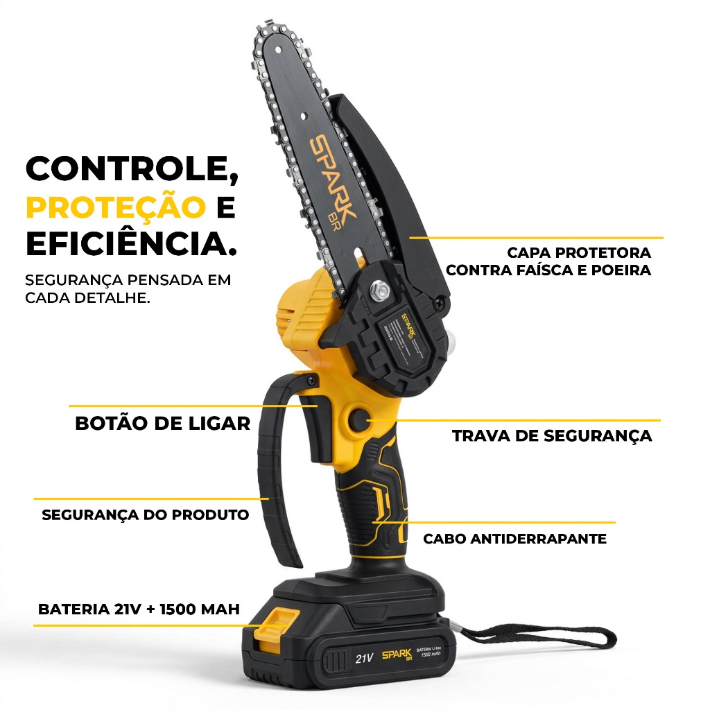 Motosserra Elétrica Portátil SparkBR 6 Polegadas Recarregável
