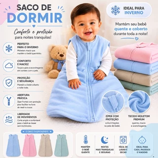 Kit 2 Saco de Dormir Casulo Bebe Pijama Inverno Moletom Menino Menina Cobertor de Vestir 0 a 18 Meses
