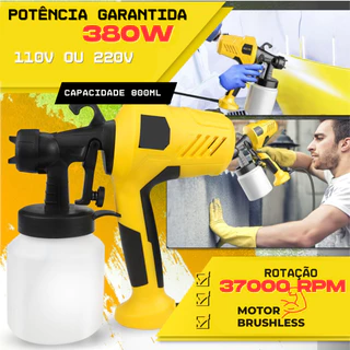 Pistola de Pintura Pulverizador de Tinta Elétrico 110v ou 220v 37000r Compressor 800ml