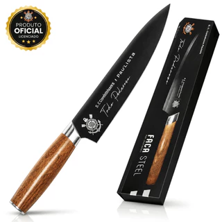 Faca Chef Corinthians Oficial Produto Licenciado Aço Inox 32cm Cabo Madeira Premium Para Churrasco e Cozinha