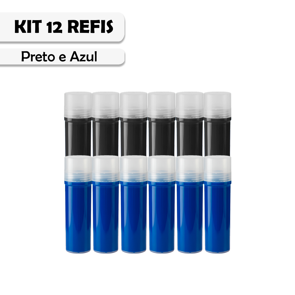 Kit 12 Refis Tinta Marcador Quadro Branco Compatível V Board Master Cartucho Preto Azul Econômico Escolar Prático