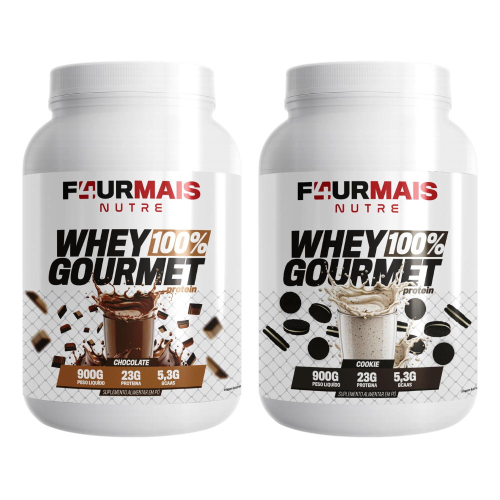 Kit 2 Whey Protein Gourmet F4URMAIS  900g CADA – 23g Proteína por Dose Vários Sabores