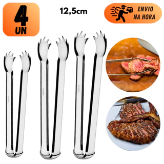Kit 4 Pegador De Carne Aço Inox 12,5 Cm Churrasco Cozinha Servir Salada Pão Hambúrguer Utensílio