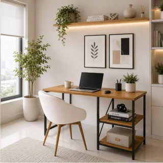 Escrivaninha Para Escritório e Estudos Com Prateleira em Mdf 110cm Estrutura em Aço