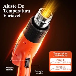 Soprador Térmico Pistola de Ar Quente Profissional 2000W 2 Estágios, 4 Bocais + Espátula para Remoção Tinta Artesanato