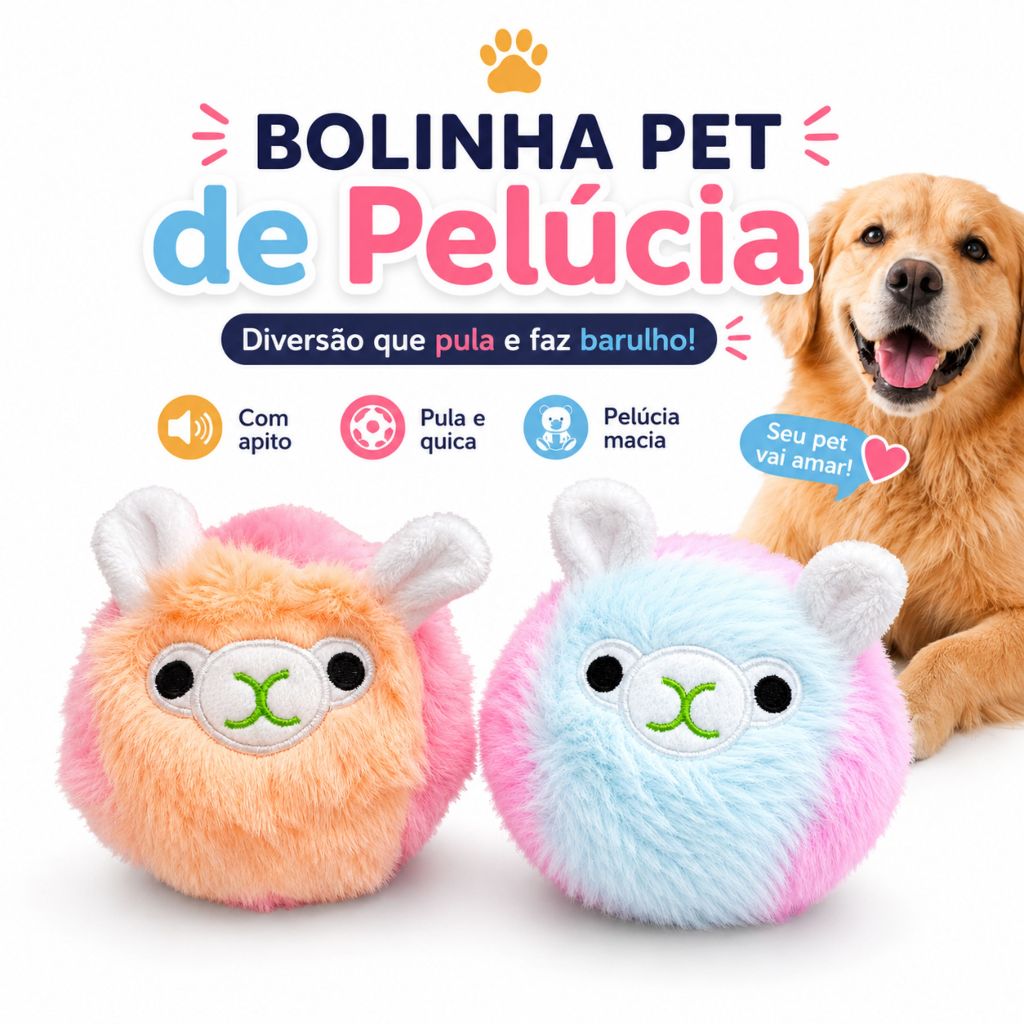 Bolinha Pet de Pelúcia Apita e Pula Brinquedo Interativo para Cães Macia e Divertida 11cm
