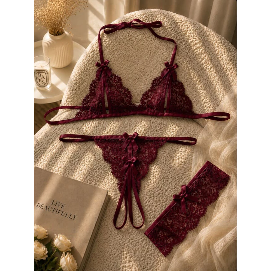 Lencería Sexy Conjunto Apressadinha de Encaje con Liga de Regalo