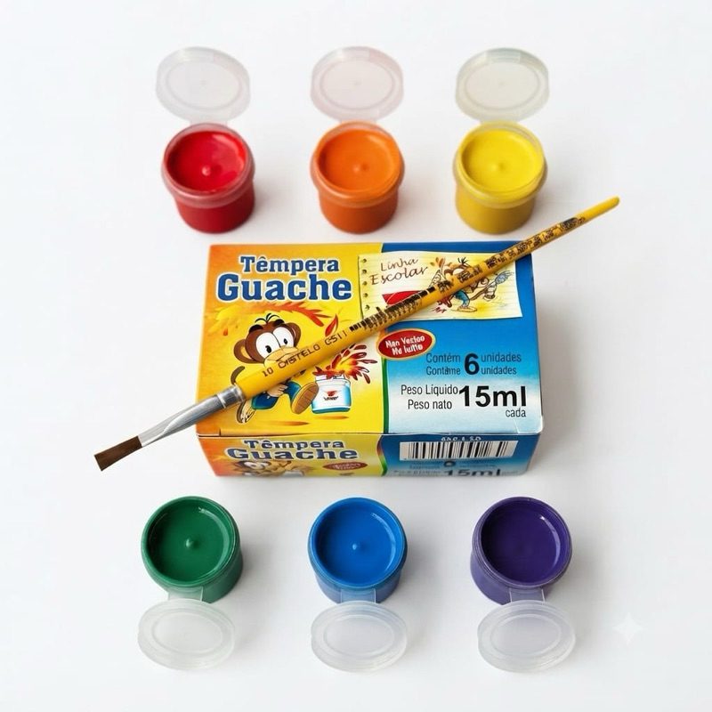 Kit Têmpera Guache 6 Cores Vibrantes + Pincel