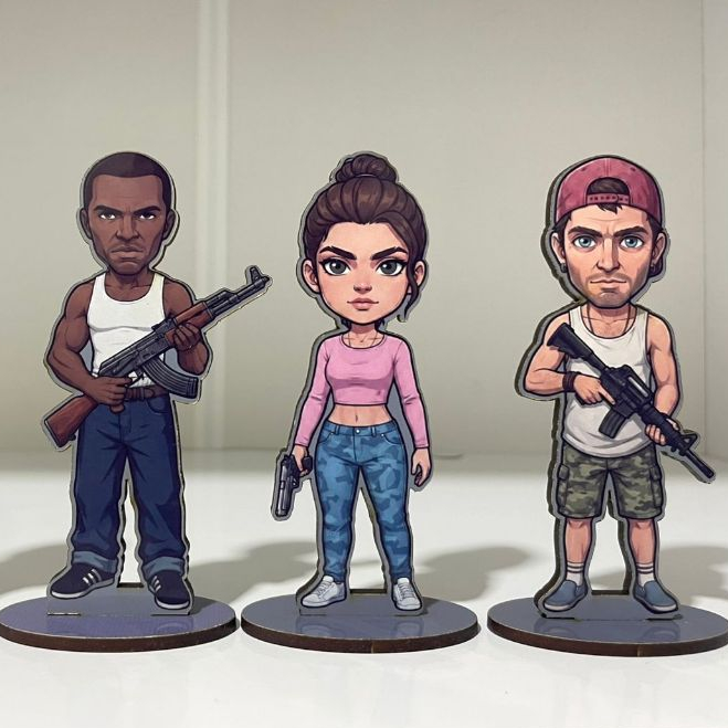 Totem GTA – Jason, Lucia, CJ, Trevor, Franklin, Michael e Niko – Decoração Gamer para Setup — imagem 3