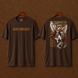 Camiseta São Miguel Arcanjo Católica Unissex Quem Como Deus? Camisa Religiosa Premium Quaresma São Miguel Fé Proteção