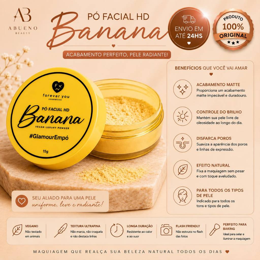 Pó Solto Banana Forever You Matte Facial Selagem da Maquiagem Reduz Brilho