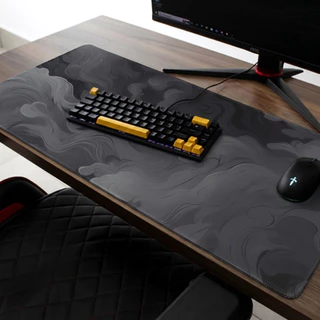 Mouse Pad Gamer XL 80x30cm Premium Preto e Cinza Aesthetic Tapete de Mesa Antiderrapante Borda Costurada Reforçada