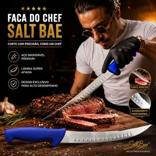 Faca Churrasco Artesanal Profissional Moderna Cabo Híbrido Lâmina Curvada Aço Inox Salt Bae Chef Moderno