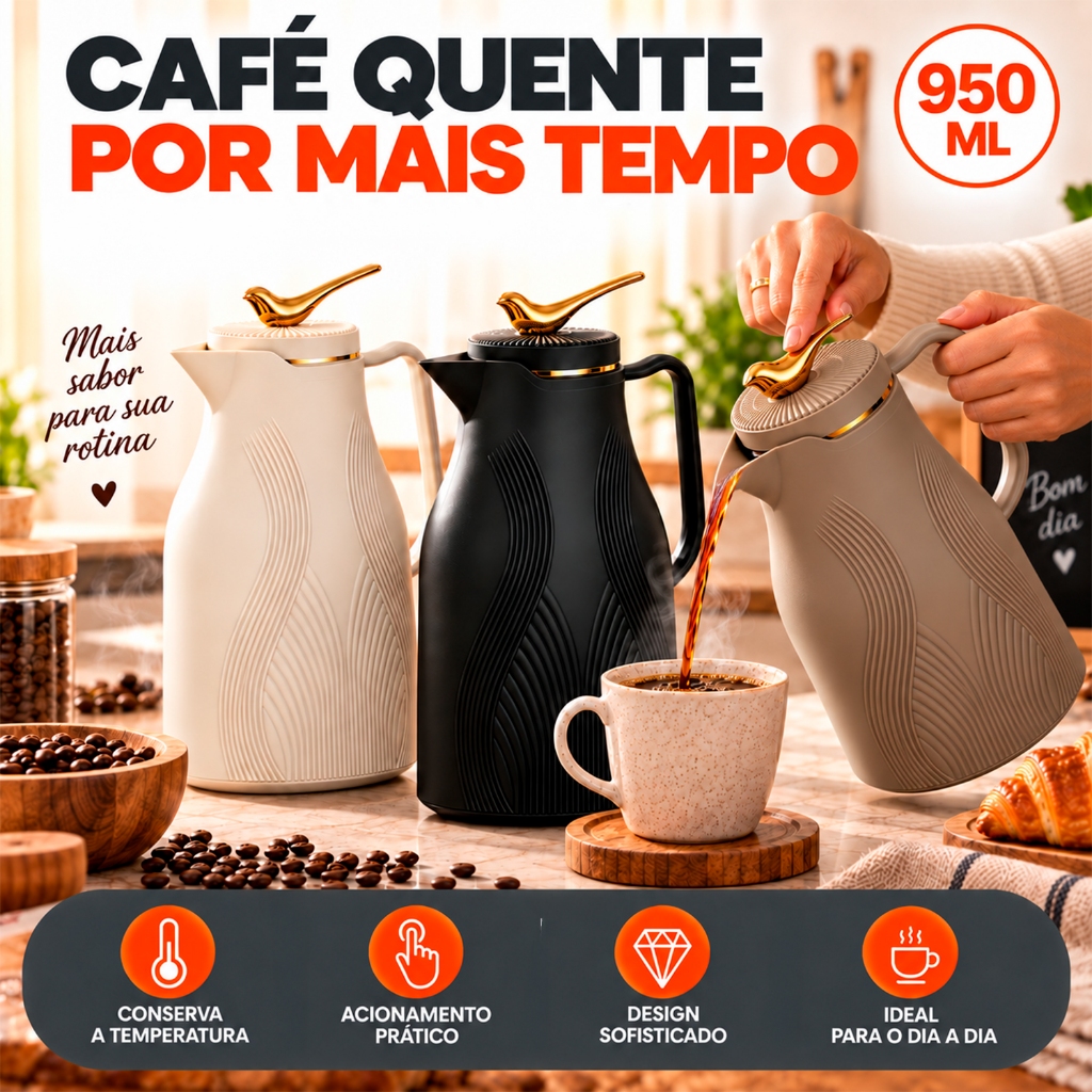 Garrafa Térmica 950 ml Para Chás/Café com Tampa Decorativa de Pássaro ...