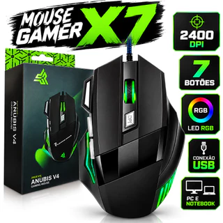 Mouse Gamer X7 2400 DPI Ajustável LED RGB 7 Botões USB Ergonômico Alta Precisão Com Fio PC Notebook