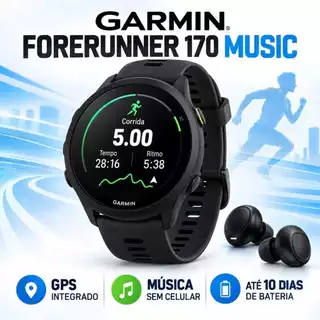 Relógio Garmin Forerunner 170 Music GPS Smartwatch Corrida Tela AMOLED Monitor Cardíaco