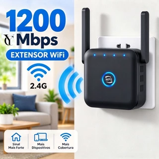 Extensor Repetidor WiFi 1200Mbps 2.4GHz Amplificador Rede Sem Fio Sinal Forte Ultra Rápido 110V/220V