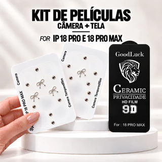 Kit Película Tela Privativa Ceramic e Câmera Decorada IP 18 Pro e Pro Max