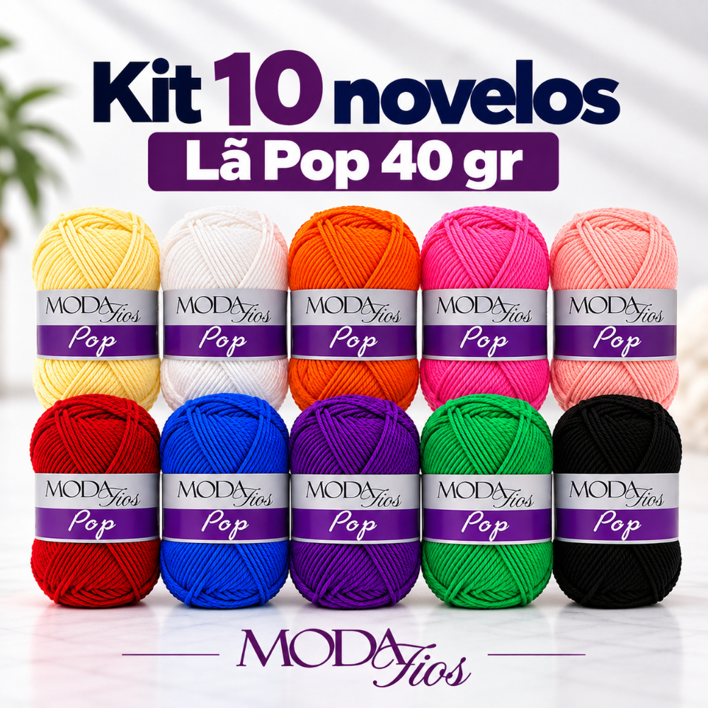Kit 10 Novelos Fio Lã Acrílico Pop Moda Fios 40g 96m para Crochê Tricô ...