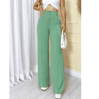 Calça Pantalona Duna - com botão e zíper na frente e elástico na parte de trás da cintura ele já vem com forro e bolso