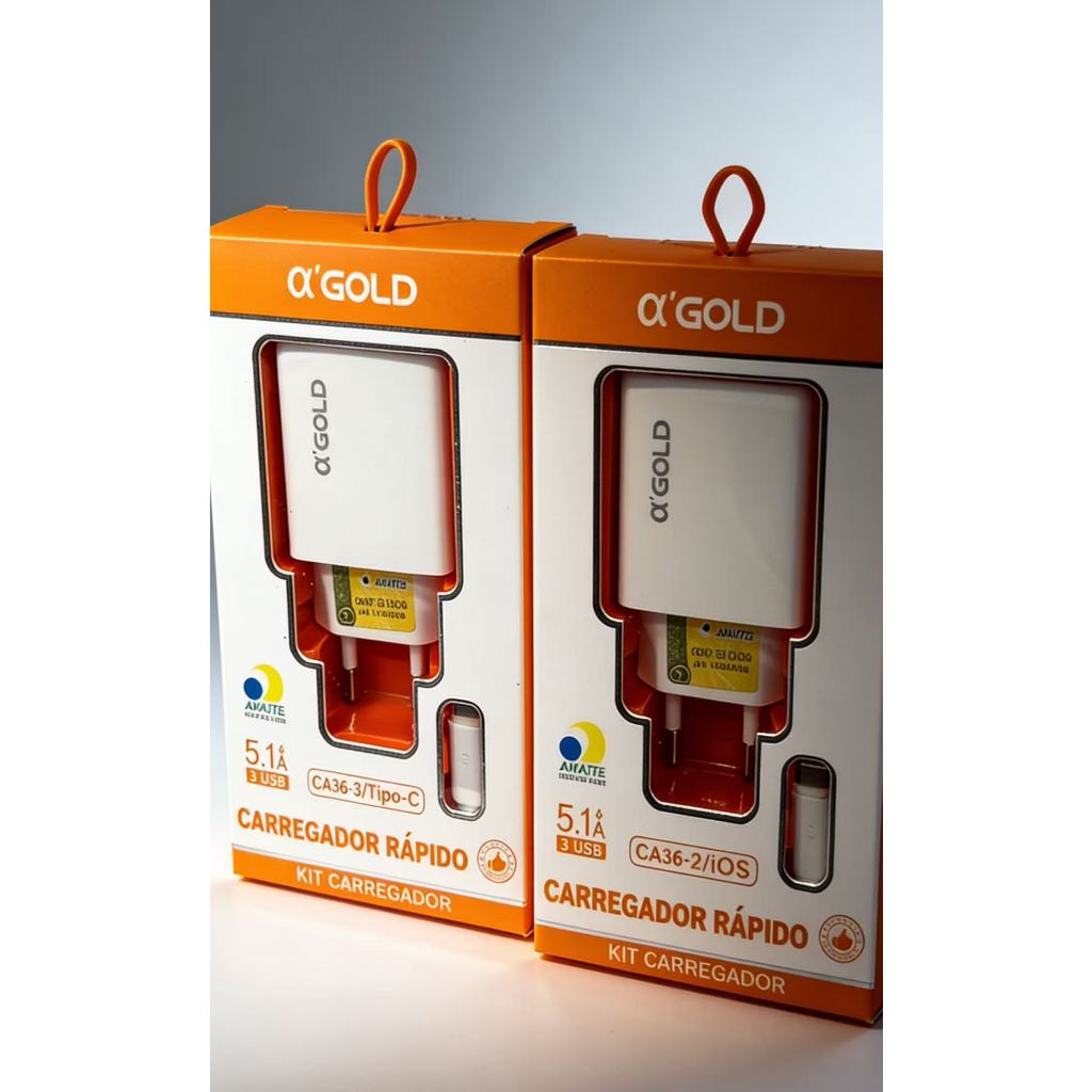 Carregador Turbo a'GOLD 5.1A com 3 portas USB, certificado pela Anatel ...