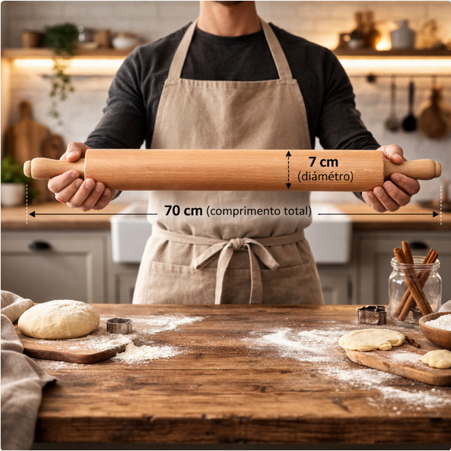Rolo Para Massa Pizza Macarrão Grande 50cm Madeira Movel