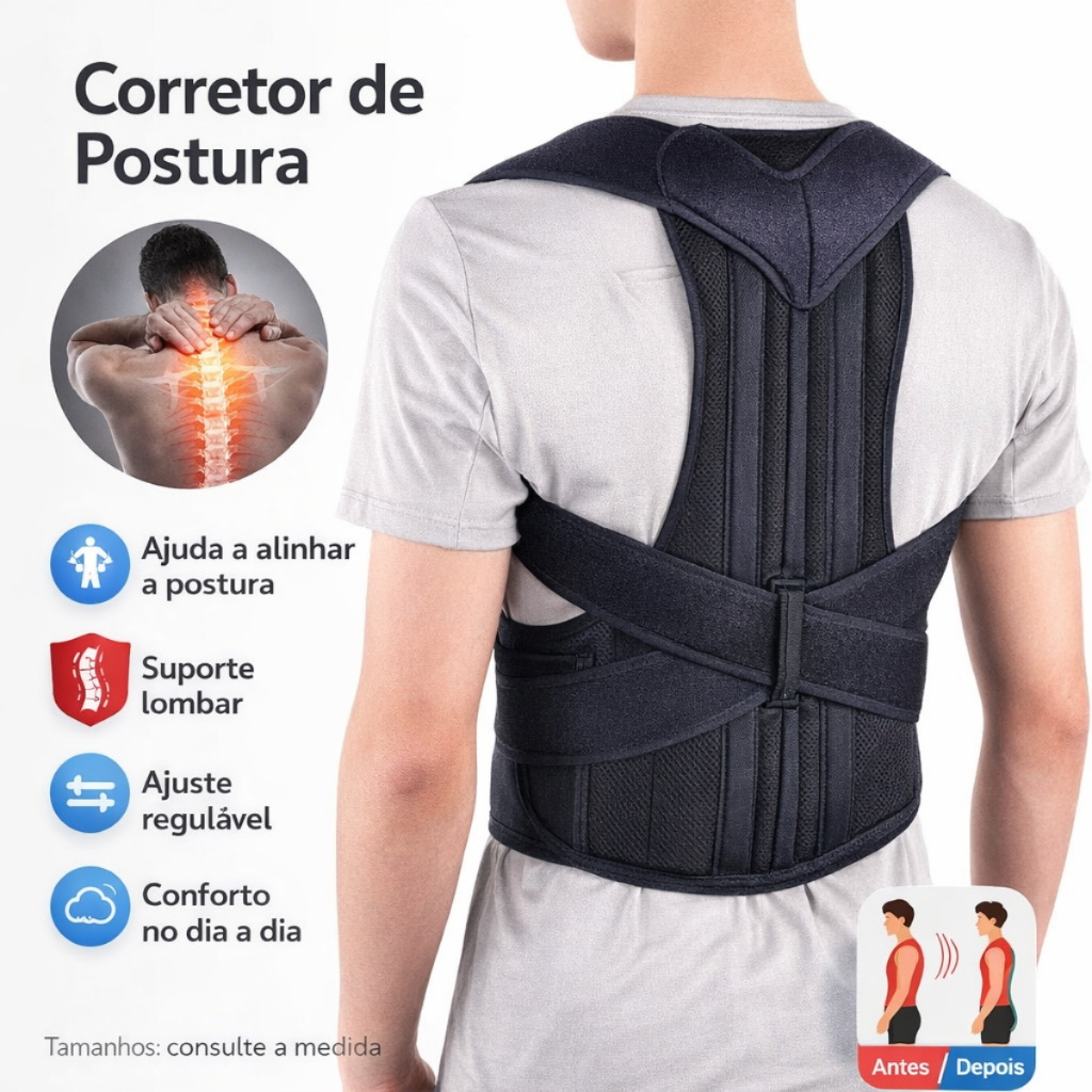 Corretor Postura Cinta Postural Para Coluna Corrigir Postura Protetor ...