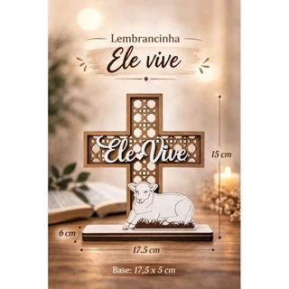 Enfeite Páscoa /Palha Cruz Ele Vive Cordeiro 15 cm MDF em Oferta na Shopee