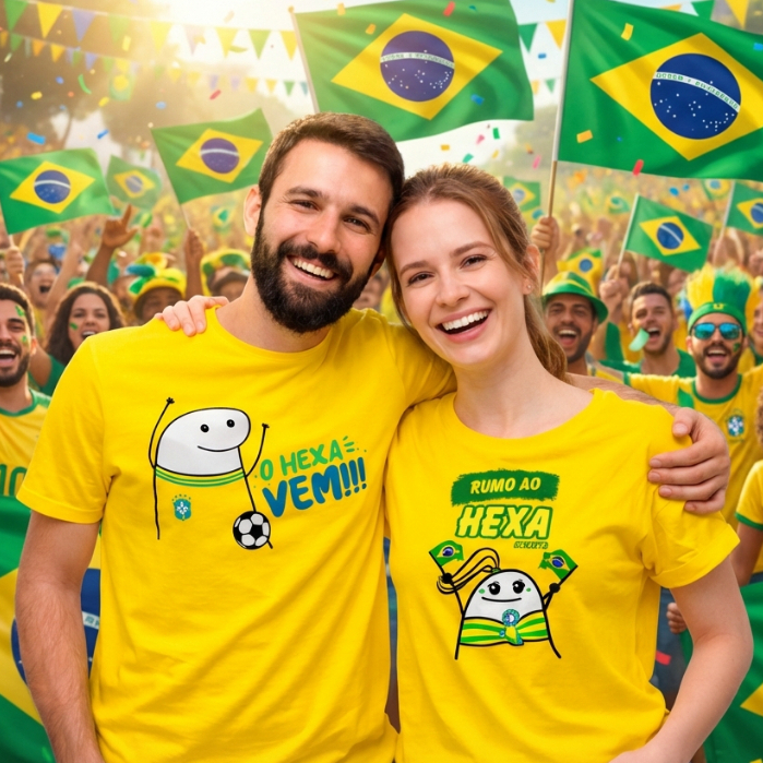 Kit 2 Camisetas Blusa Casal Torcida Brasil Copa do mundo Futebol Hexa- 100% Algodão em Oferta na Shopee