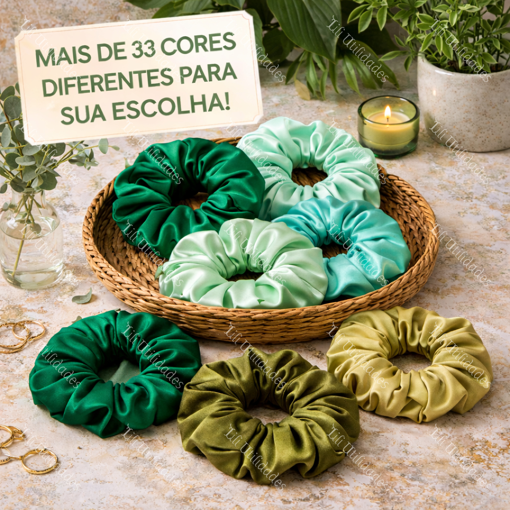 Kit 80 Xuxinhas de Cetim Charmousse Scrunchie Anti Frizz Luxo com