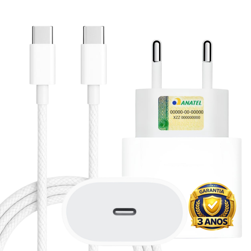 Carregador Homologado Anatel 20W USB-C Rápido p/ Samsung Branco ...